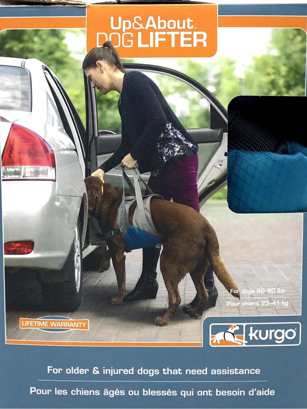 Kurgo Dog Up & About Lift Up Harness Gray Blue Pet Travel Senior Dog 50-90 lbs